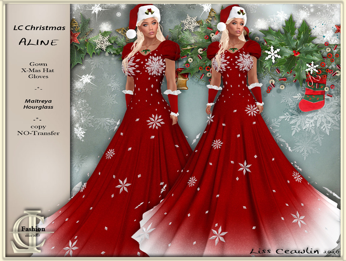 Second Life Marketplace .LC. Aline Christmas Gown (box) red